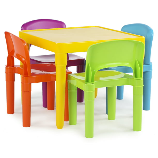 Humble Crew Lightweight Plastic Set Red Table/Blue and Green Chairs 